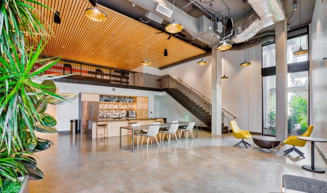 a room with tables and chairs