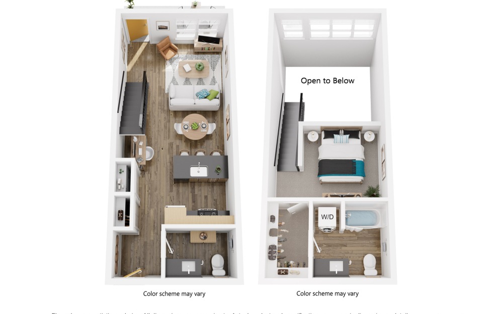 1x1.5J1 - 1 bedroom floorplan layout with 1.5 bathroom and 763 square feet (3D)