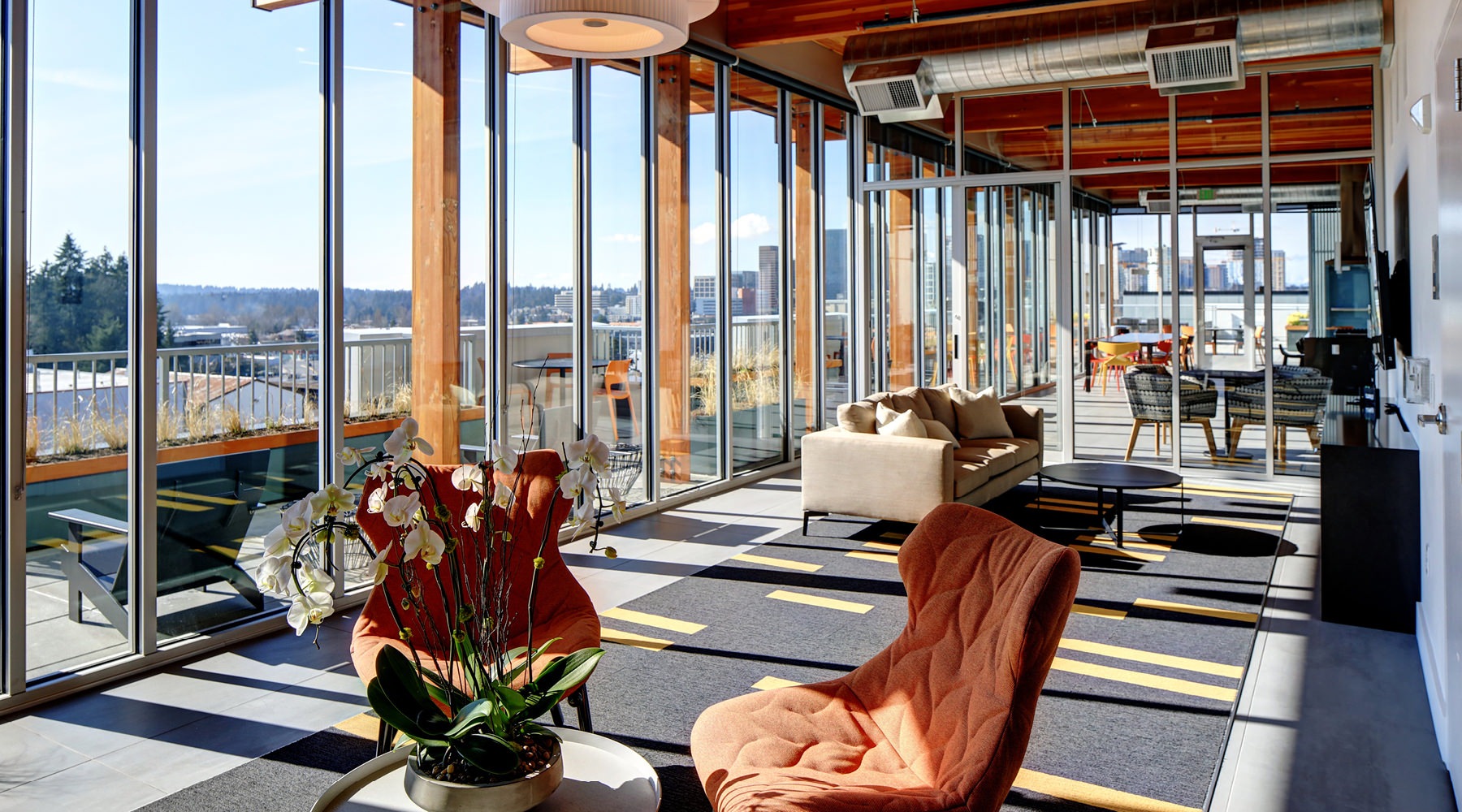 a spacious lounge with natural light